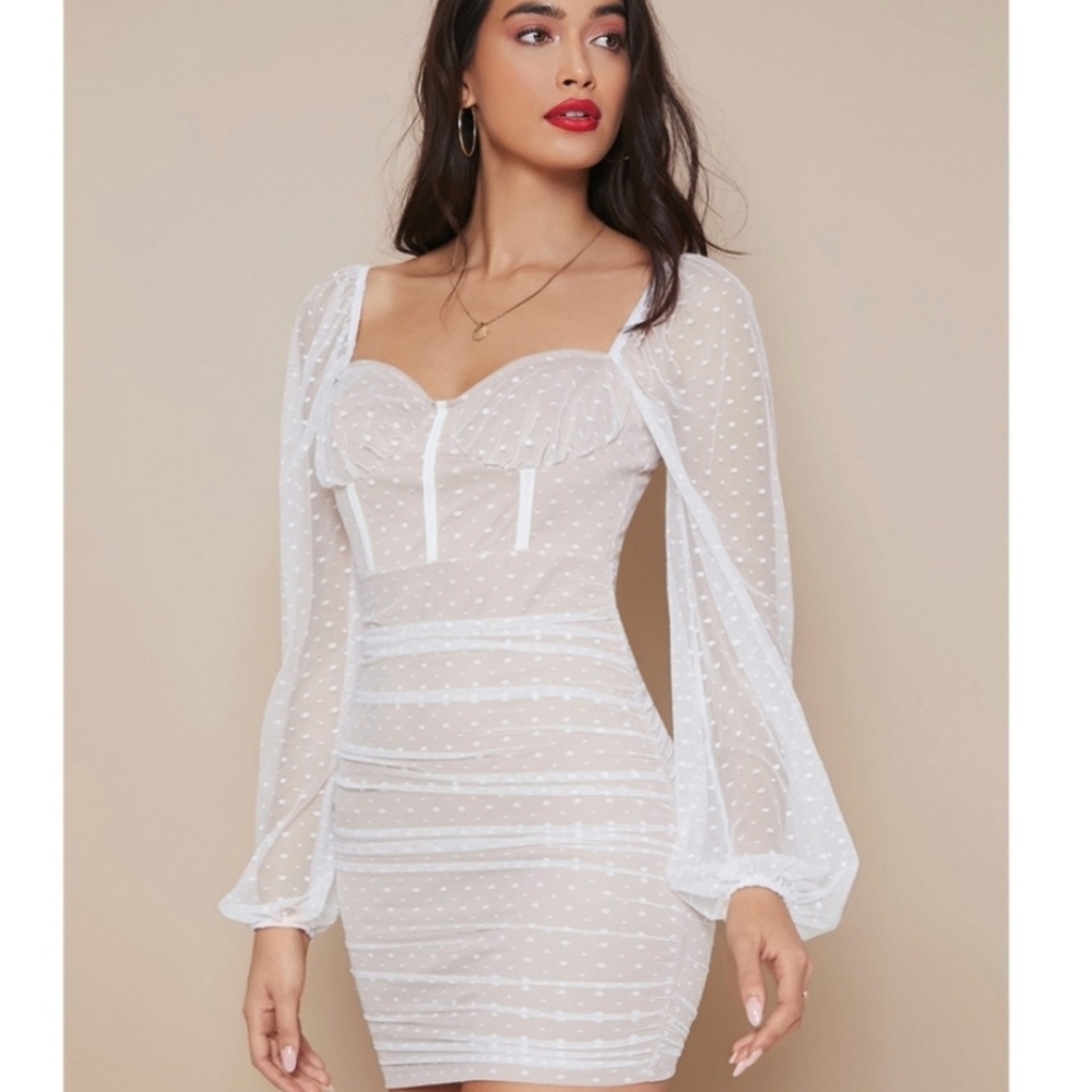 White on nude mini dress - Picture 3 of 4
